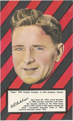 1953 Argus Football Portraits #3 Bill Hutchison Front